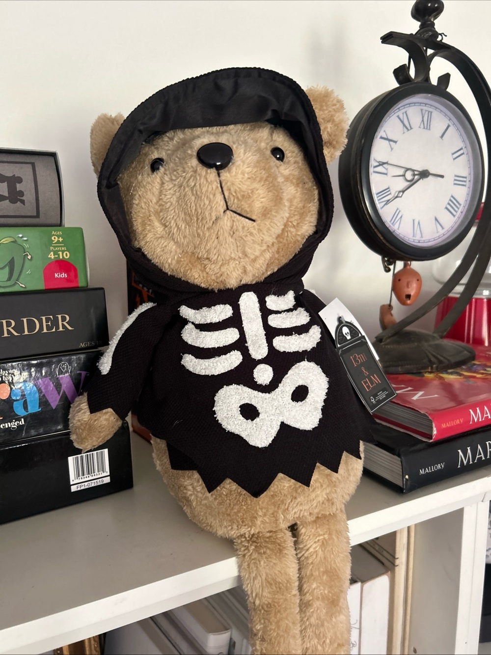 13TH & ELM Teddy Bear in Black Skeleton Hoodie Shelf Sitter Weighted Bottom NEW